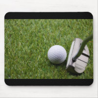 Golf ball with putter on green grass golf mouse pad