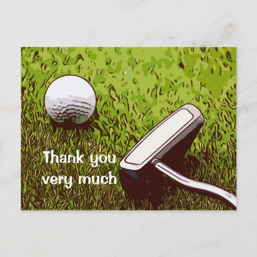 Golf ball with putter watercolor thank you card