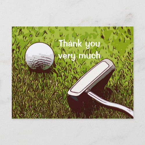 Golf ball with putter watercolor  thank you postcard