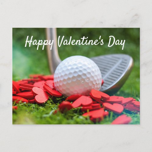 Golf ball with red heart for Valentines Day Holiday Postcard