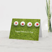 Golf ball with red heart on green Valentine's Day Card