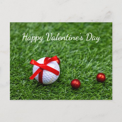 Golf ball with red ribbon and balls Valentines Holiday Postcard