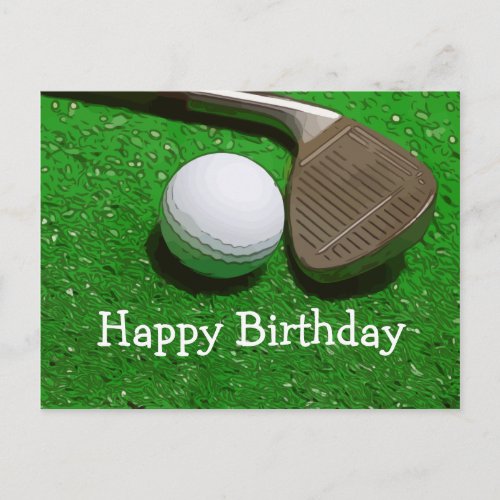 Golf ball with sand wedge on green grass Postcard