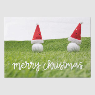 Golf ball with Santa Claus hat on green Christmas Tissue Paper