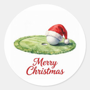 Golf ball with Santa Hat for Golfer Christmas Classic Round Sticker
