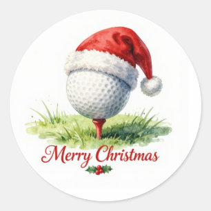Golf ball with Santa Hat for Golfer Christmas  Classic Round Sticker