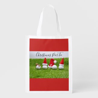 Golf ball with Santa Hat on green grass golfer Grocery Bag