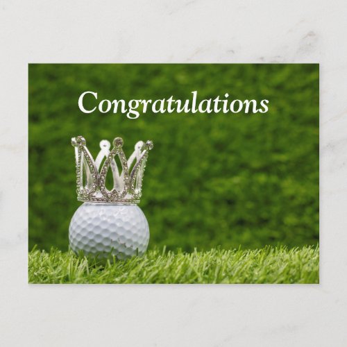 Golf ball with silver crown congratulations postcard