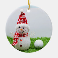 Golf ball with Snowman are for Golfer's Christmas Ceramic Ornament