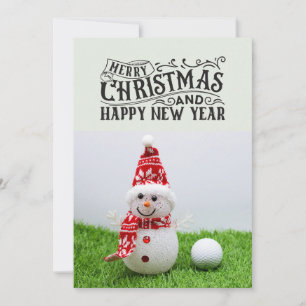 Golf ball with Snowman golfer Christmas Holiday Card
