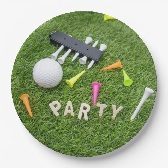 Golf ball with tee and gift for golfer Christmas P Paper Plates (Front)