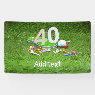 Golf ball with tee for 40th years birthday banner