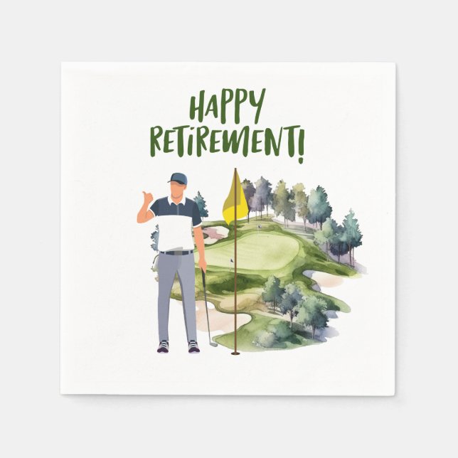 Golf ball with tee for golfer retirement party napkins (Front)