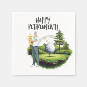 Golf ball with tee for golfer retirement party napkins