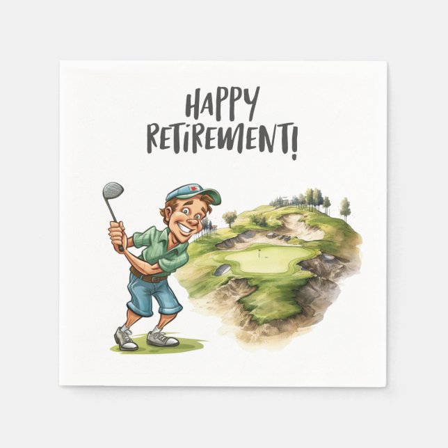 Golf ball with tee for golfer retirement party napkins (Front)