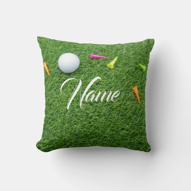 Golf ball with tee for personalise your name throw pillow (Front)