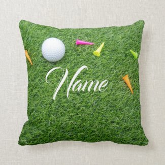Golf ball with tee for personalise your name throw pillow