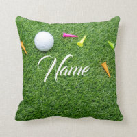 Golf ball with tee for personalise your name throw pillow