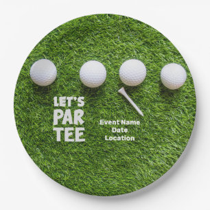 Golf ball with tee on green grass  Let's Par Tee Paper Plates
