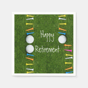 Golf ball with tee on green Happy Retirement Napkins