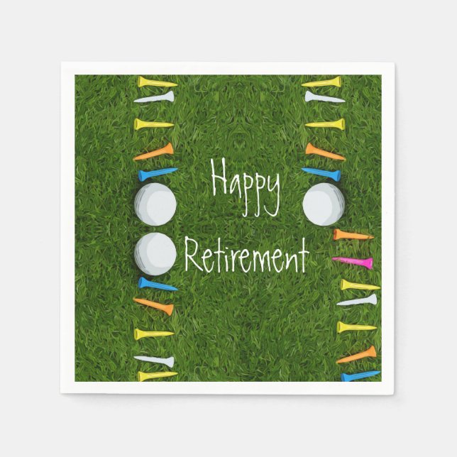 Golf ball with tee on green Happy Retirement Napkins (Front)