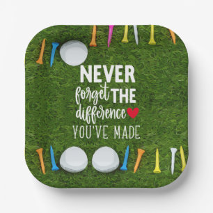 Golf ball with tee on green Happy Retirement Paper Plates
