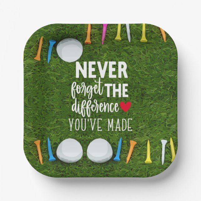 Golf ball with tee on green Happy Retirement Paper Plates (Front)
