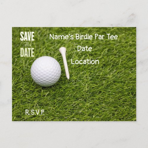 Golf ball with tee on green Save the Date  Postcard