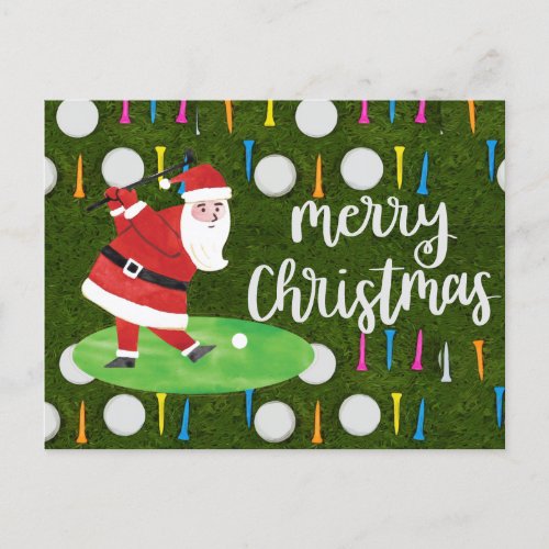 Golf ball with teee and Santa Claus for Christmas  Holiday Postcard