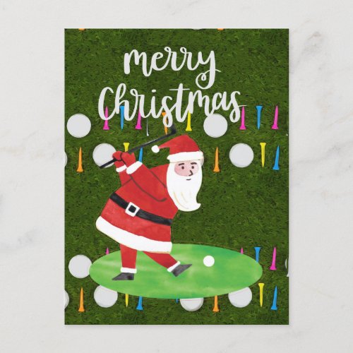 Golf ball with teee and Santa Claus for Christmas  Postcard