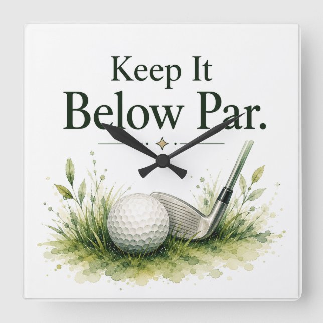 Golf ball with text watercolor square wall clock (Front)