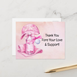 Golf ball with thank you on pink for baby girl postcard