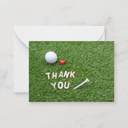 Golf ball with Thank you with love  tee on green  Note Card