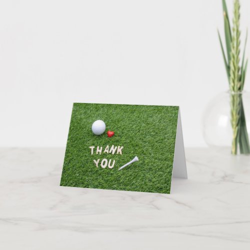 Golf ball with Thank you with love  tee on green Note Card