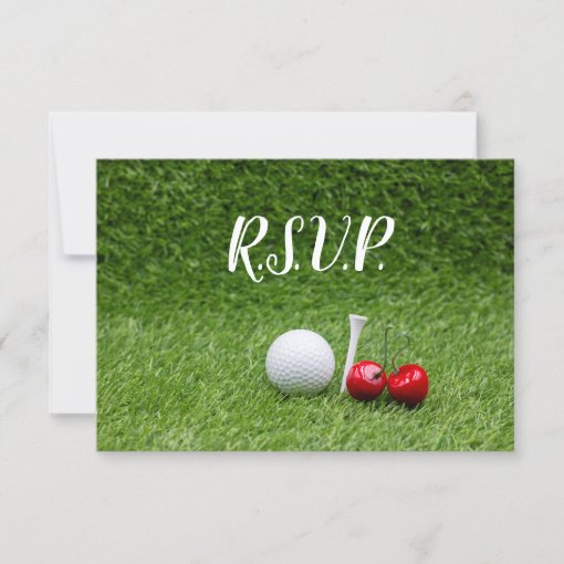 Golf ball with two cherries on green invitation | Zazzle