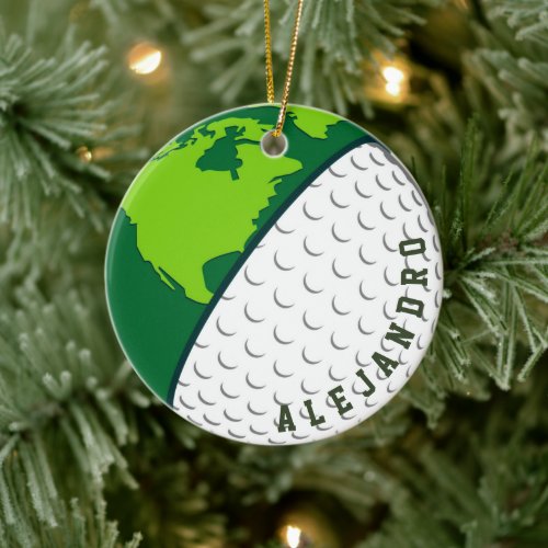 Golf Ball World Planet Personalized Golfers Name Ceramic Ornament