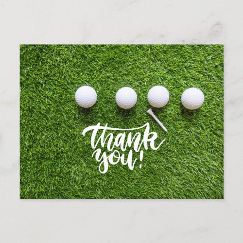 Golf balls and tee on green grass thank you  postcard