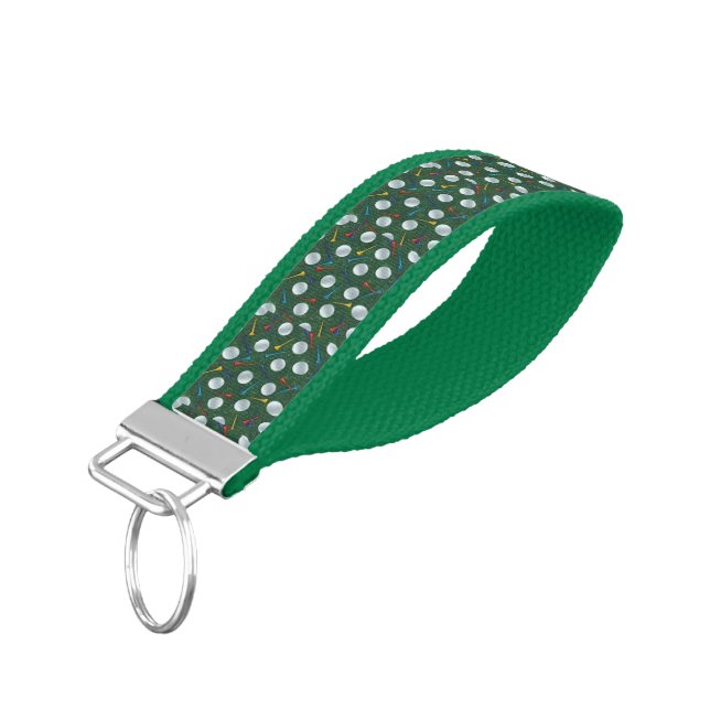 Golf Balls and Tees Customizable Wrist Keychain (Angled Down)