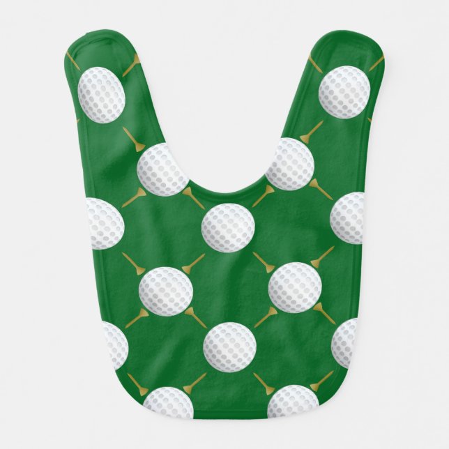 Golf balls and Tees on Green Baby Bib (Front)