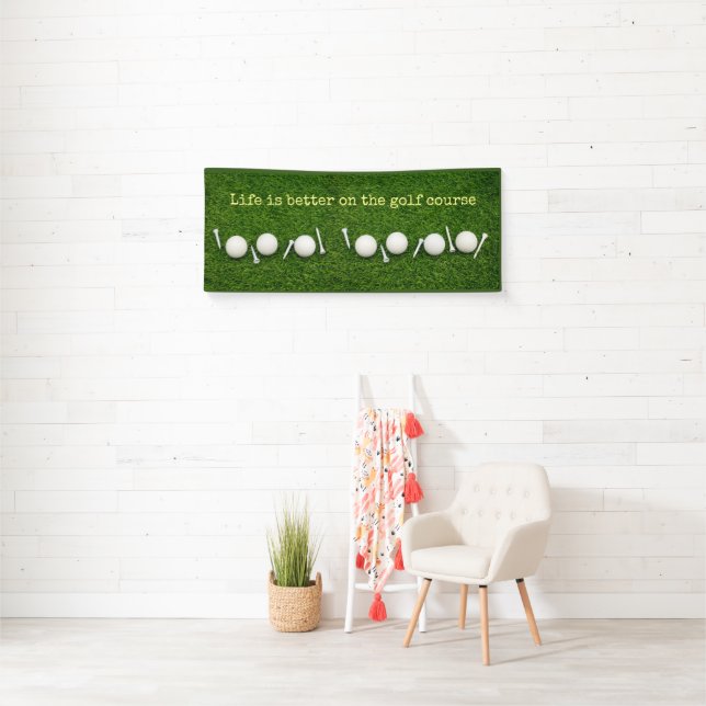 Golf balls and tees on green background birthday banner (Insitu)