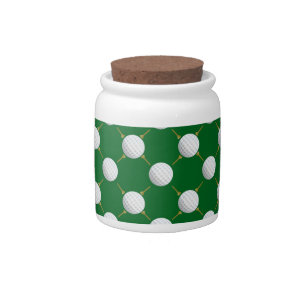 Golf balls and Tees on Green Candy Jar