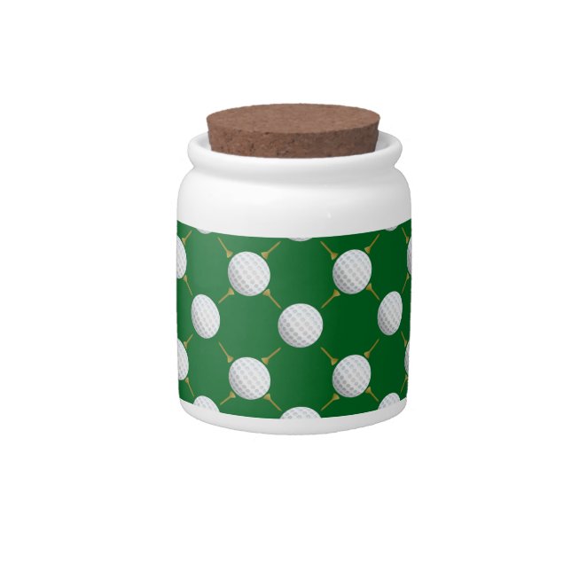 Golf balls and Tees on Green Candy Jar (Front)