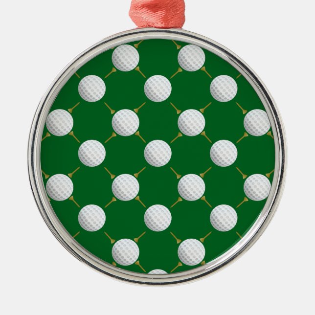 Golf balls and Tees on Green Metal Ornament (Front)