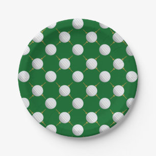 Golf balls and Tees on Green Paper Plates