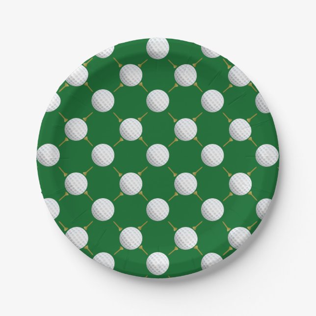 Golf balls and Tees on Green Paper Plates (Front)