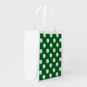 Golf balls and Tees on Green Reusable Grocery Bag