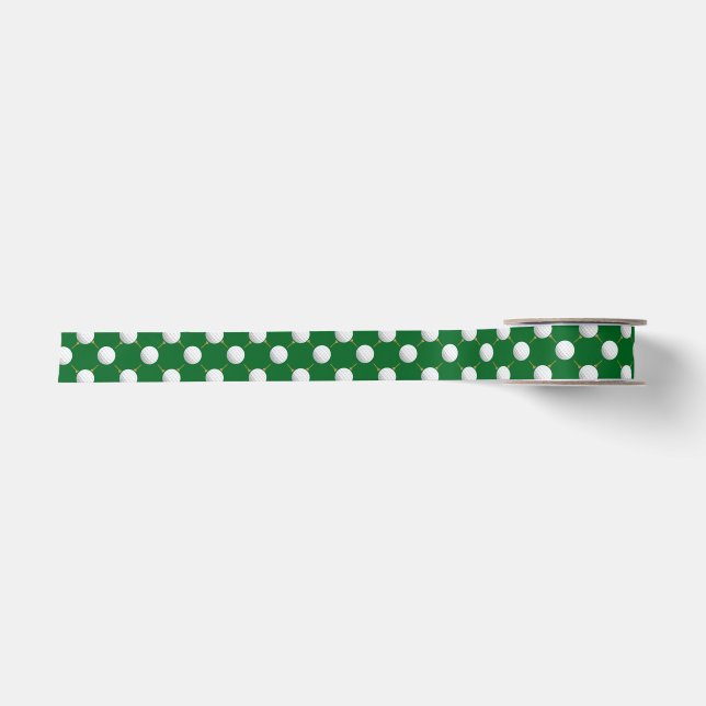 Golf balls and Tees on Green Satin Ribbon (Front)