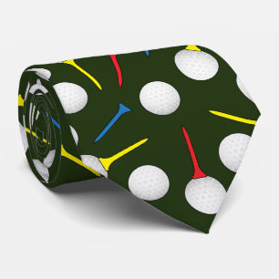 Golf Balls and Tees Pattern Golfer Neck Tie