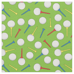 Golf Balls and Tees Pattern on Green Fabric