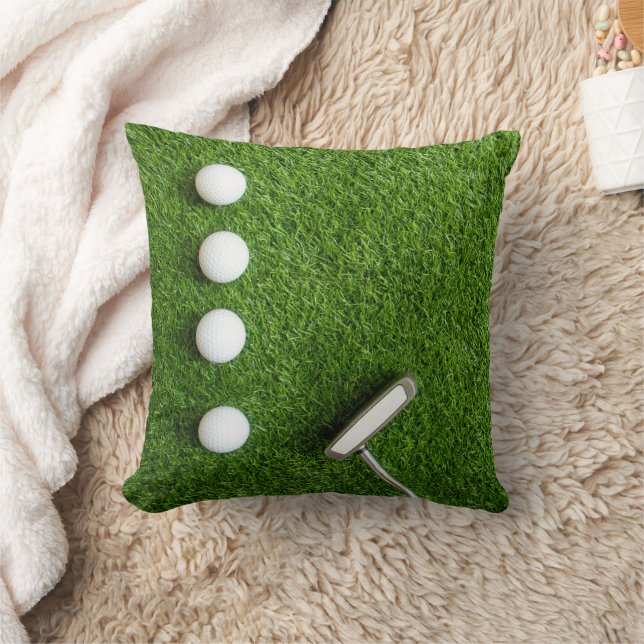 Golf Balls are on green grass Throw Pillow (Blanket)